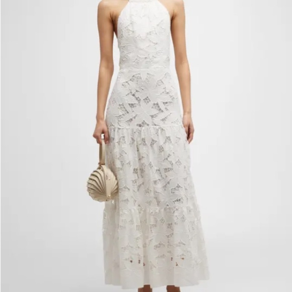 Milly Hayden Floralis Tiered Lace Halter Maxi Dress